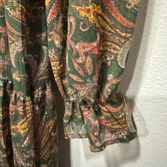Moon River Long Sleeve Paisley Dress - Green and Brown - Picture 4 of 6